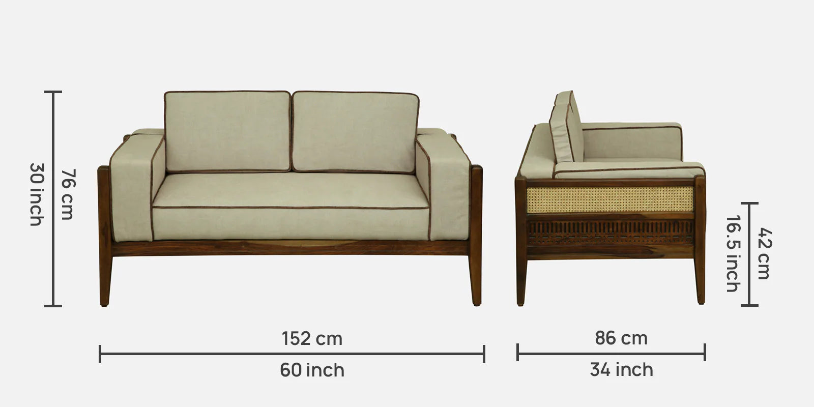 Gildin Sheesham Wood 2 Seater Sofa In Beige Colour