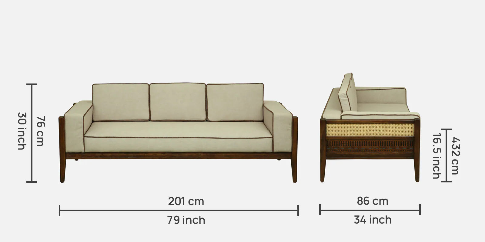 Gildin Sheesham Wood 3 Seater Sofa In Beige Colour
