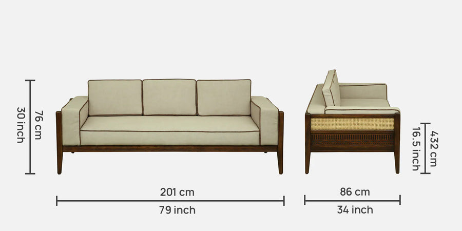 Gildin Sheesham Wood 3 Seater Sofa In Beige Colour - Febonic Living