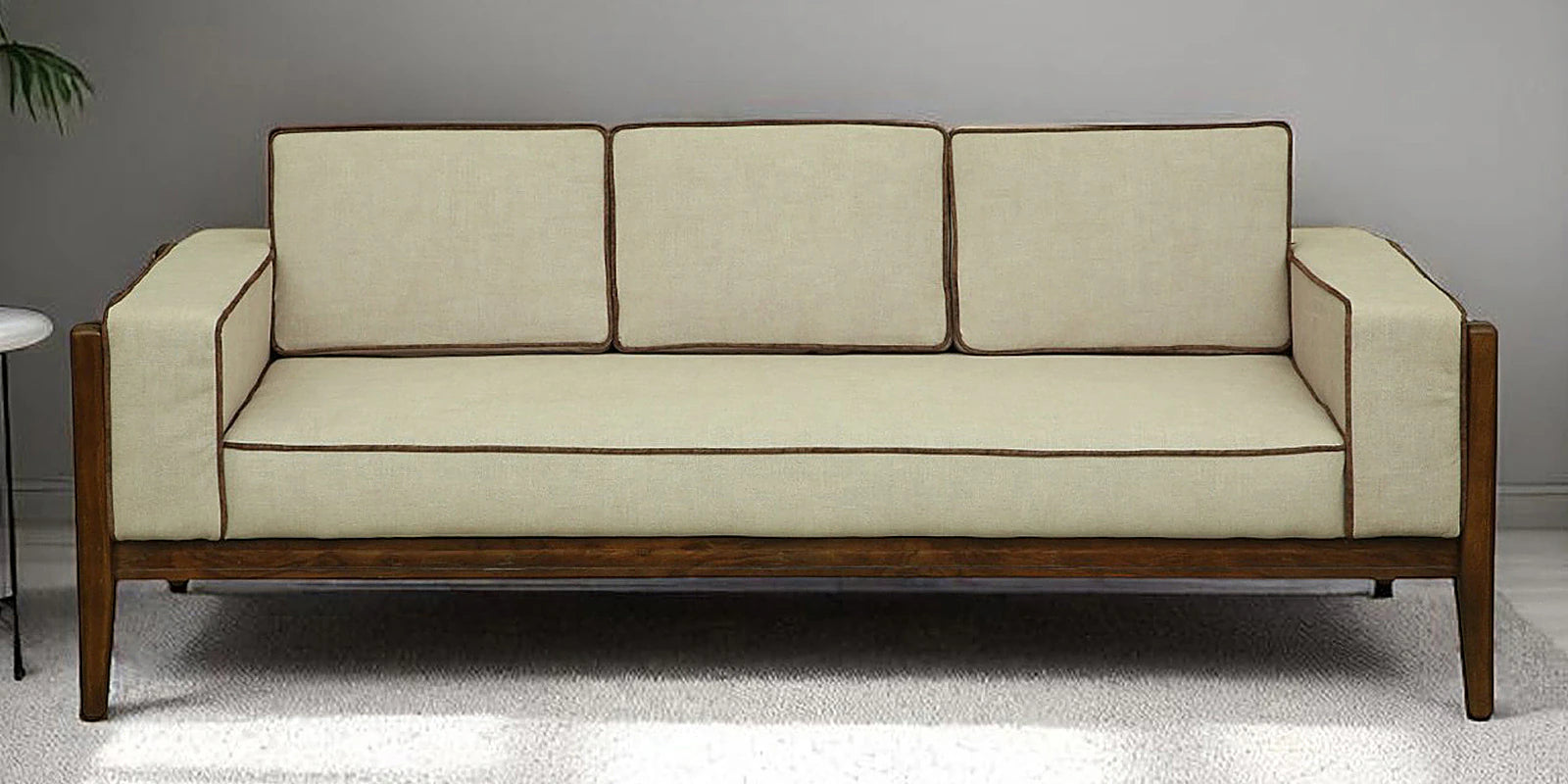 Gildin Sheesham Wood 3 Seater Sofa In Beige Colour