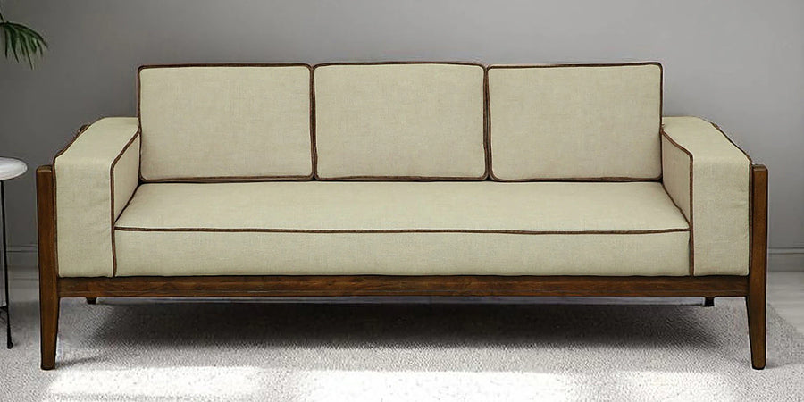 Gildin Sheesham Wood 3 Seater Sofa In Beige Colour - Febonic Living