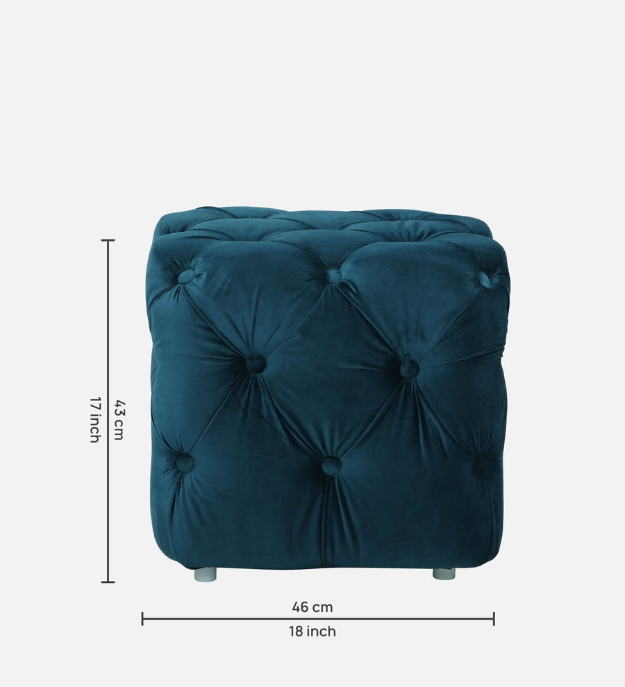 Boya Velvet Pouffe In Blue Colour - Febonic Living