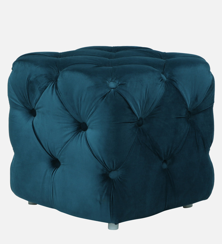 Boya Velvet Pouffe In Blue Colour - Febonic Living