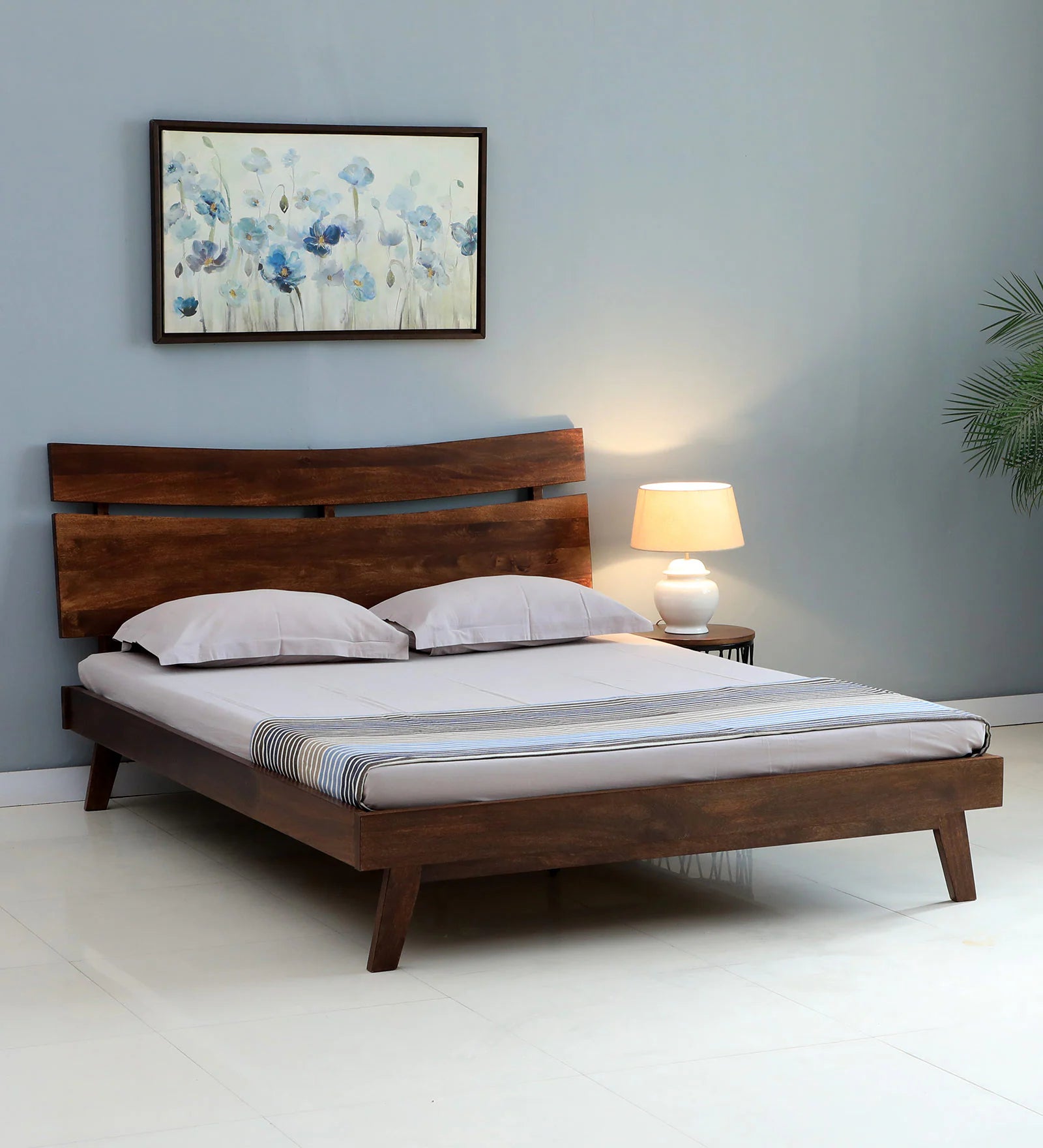 Manas Solid Wood Queen Size Bed In Tubbaq Finish - Febonic Living