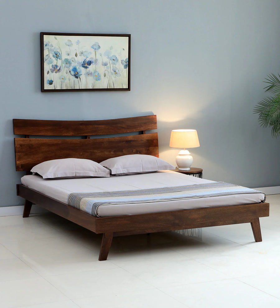 Manas Solid Wood Queen Size Bed In Tubbaq Finish - Febonic Living