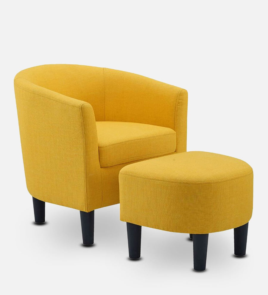 Lovida Fabric Barrel Chair With Ottoman In Bold Yellow Colour - Febonic Living