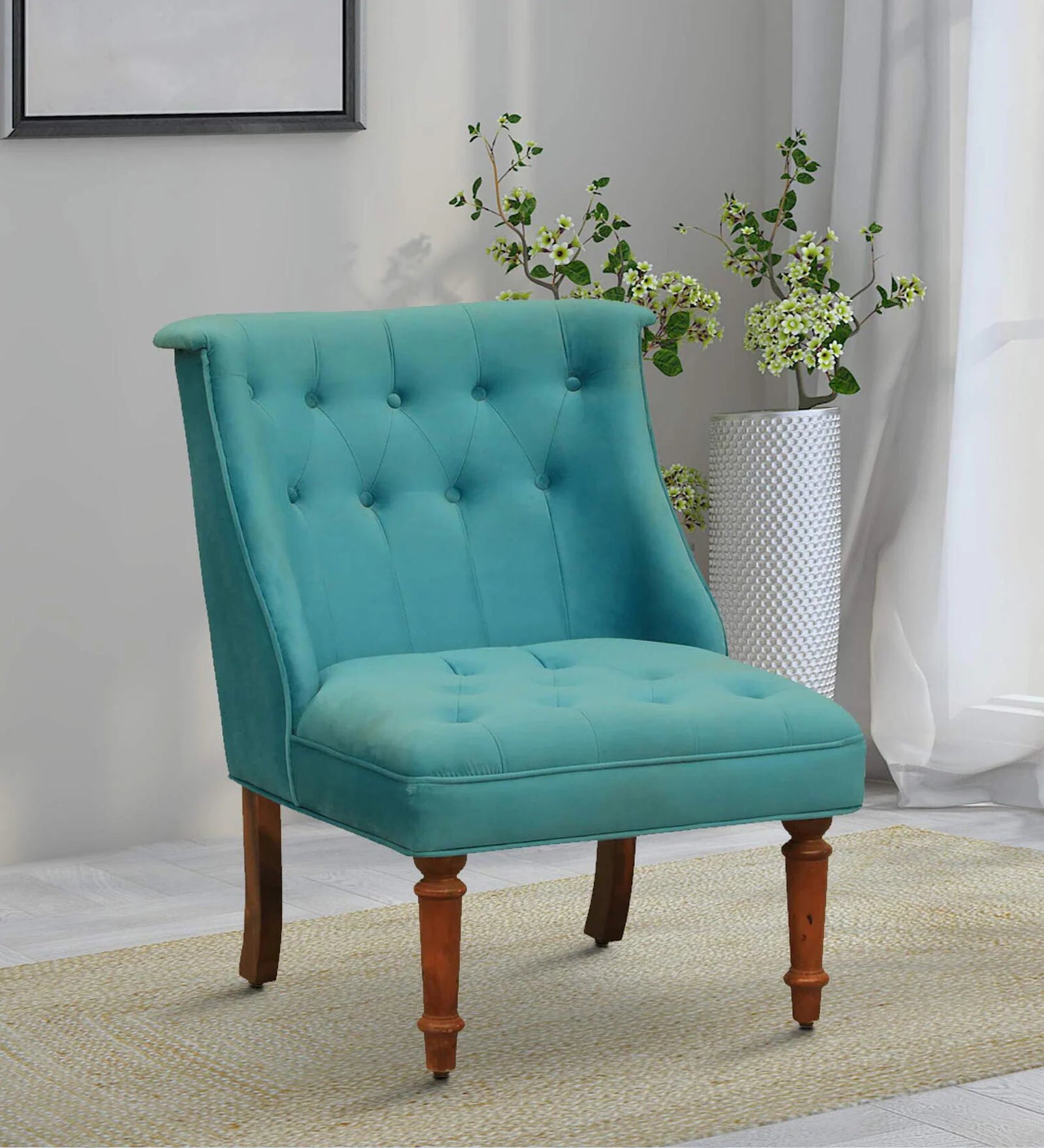 Ludovic Velvet Slipper Chair In Aqua Colour - Febonic Living