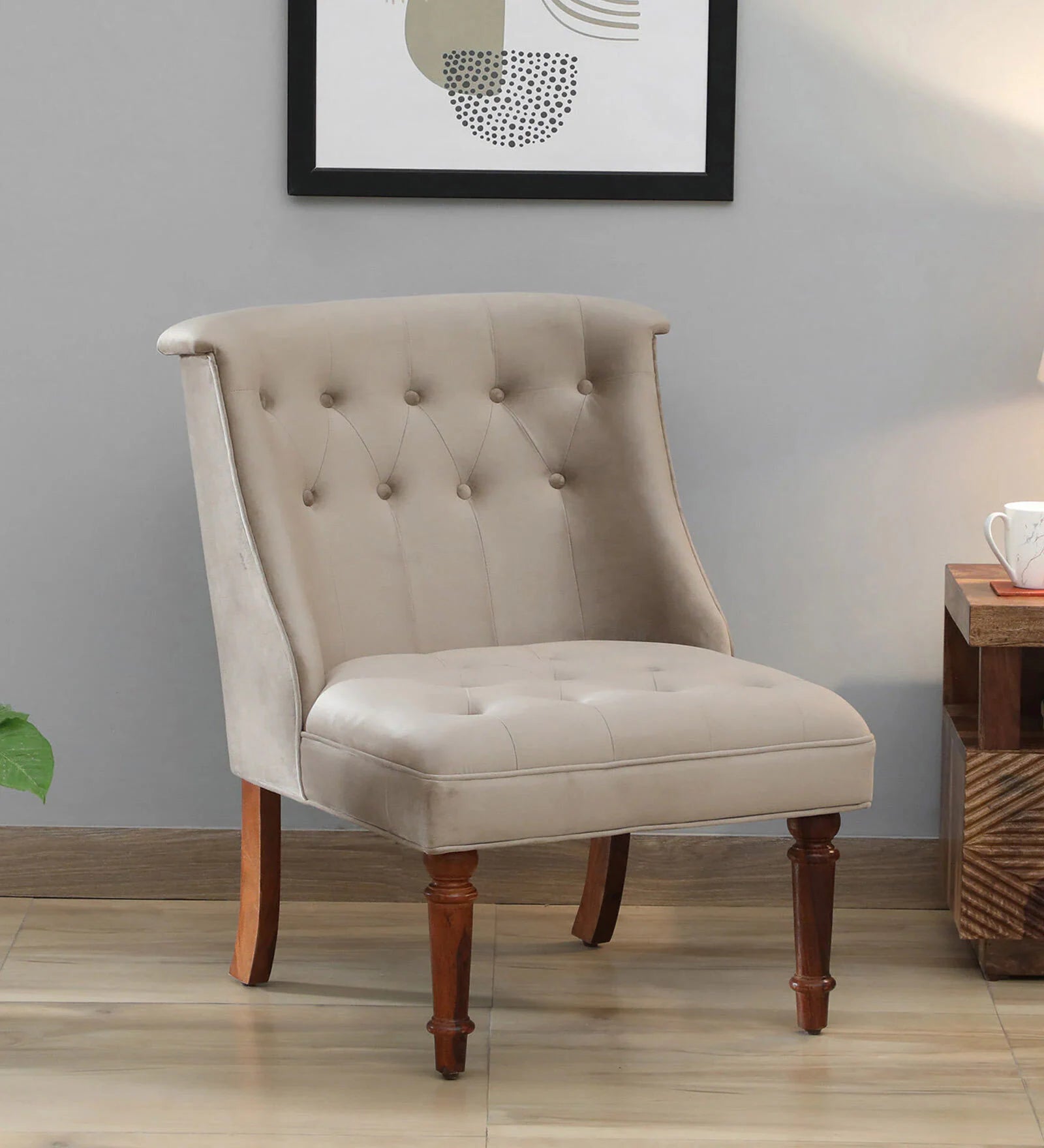 Ludovic Velvet Slipper Chair In Beige Colour - Febonic Living