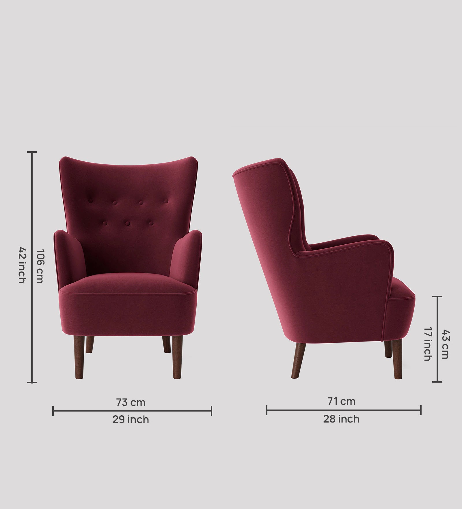 Mash Velvet Wing Chair In Maroon Colour