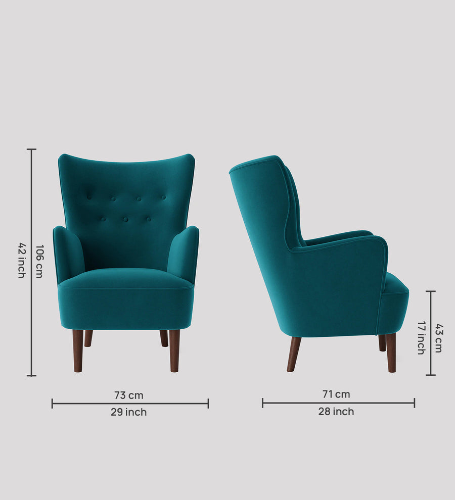 Mash Velvet Wing Chair In Teal Blue Colour - Febonic Living