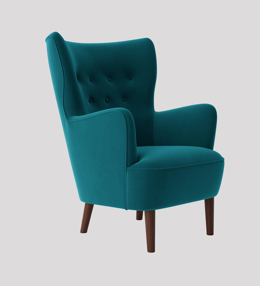 Mash Velvet Wing Chair In Teal Blue Colour - Febonic Living