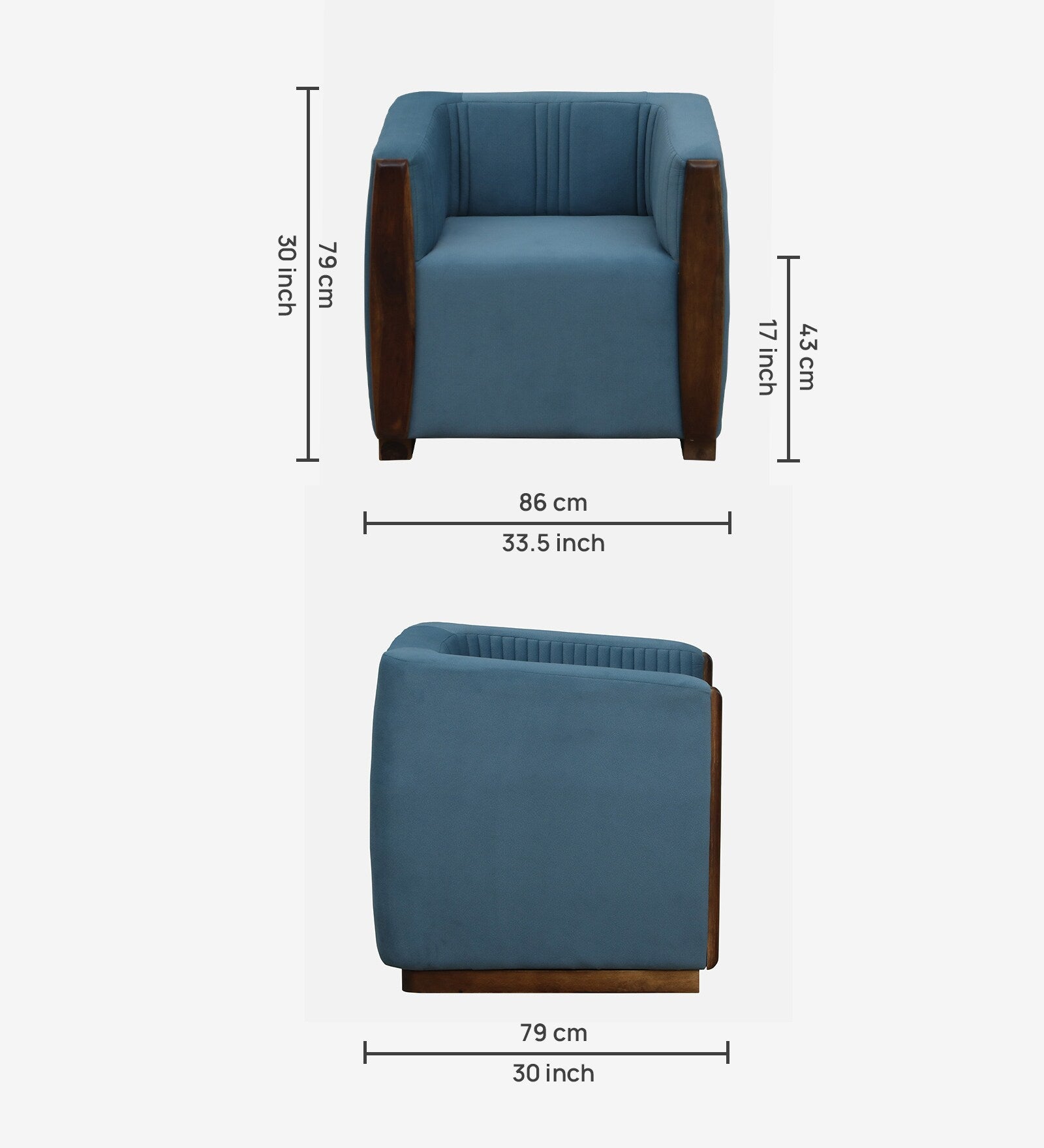 Jisma Sheesham Wood 1 Seater Sofa In Blue Colour - Febonic Living