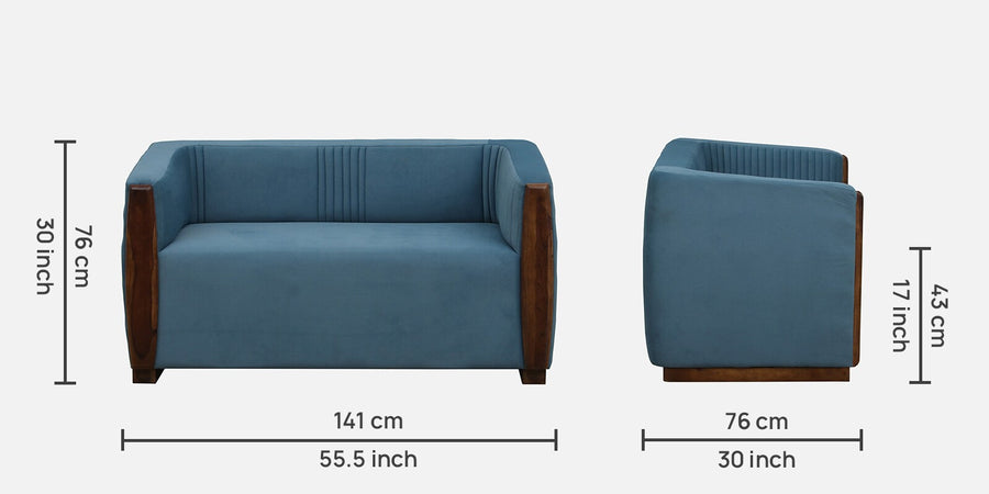 Jisma Sheesham Wood 2 Seater Sofa In Blue Colour - Febonic Living