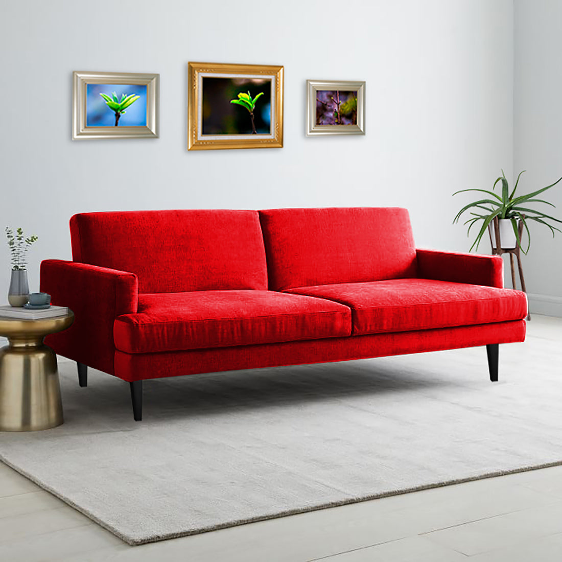 Zoya Fabric 3 Seater Convertable Sofa Cum Bed in Blood Maroon Colour