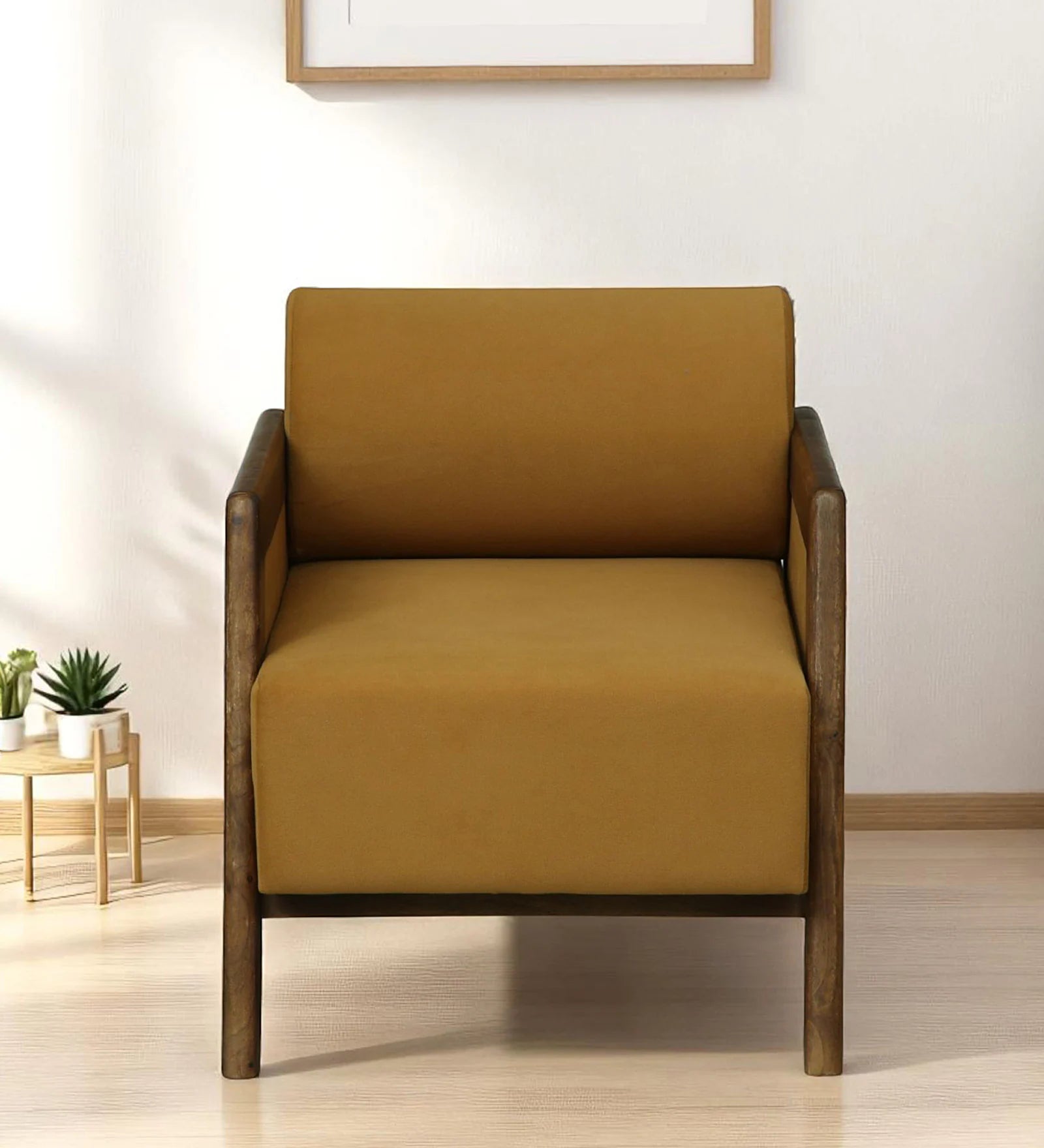 Opal Sheesham Wood 1 Seater Sofa In Mustard Colour