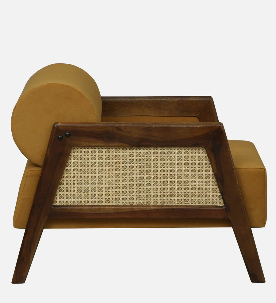 Opal Sheesham Wood 1 Seater Sofa In Mustard Colour - Febonic Living