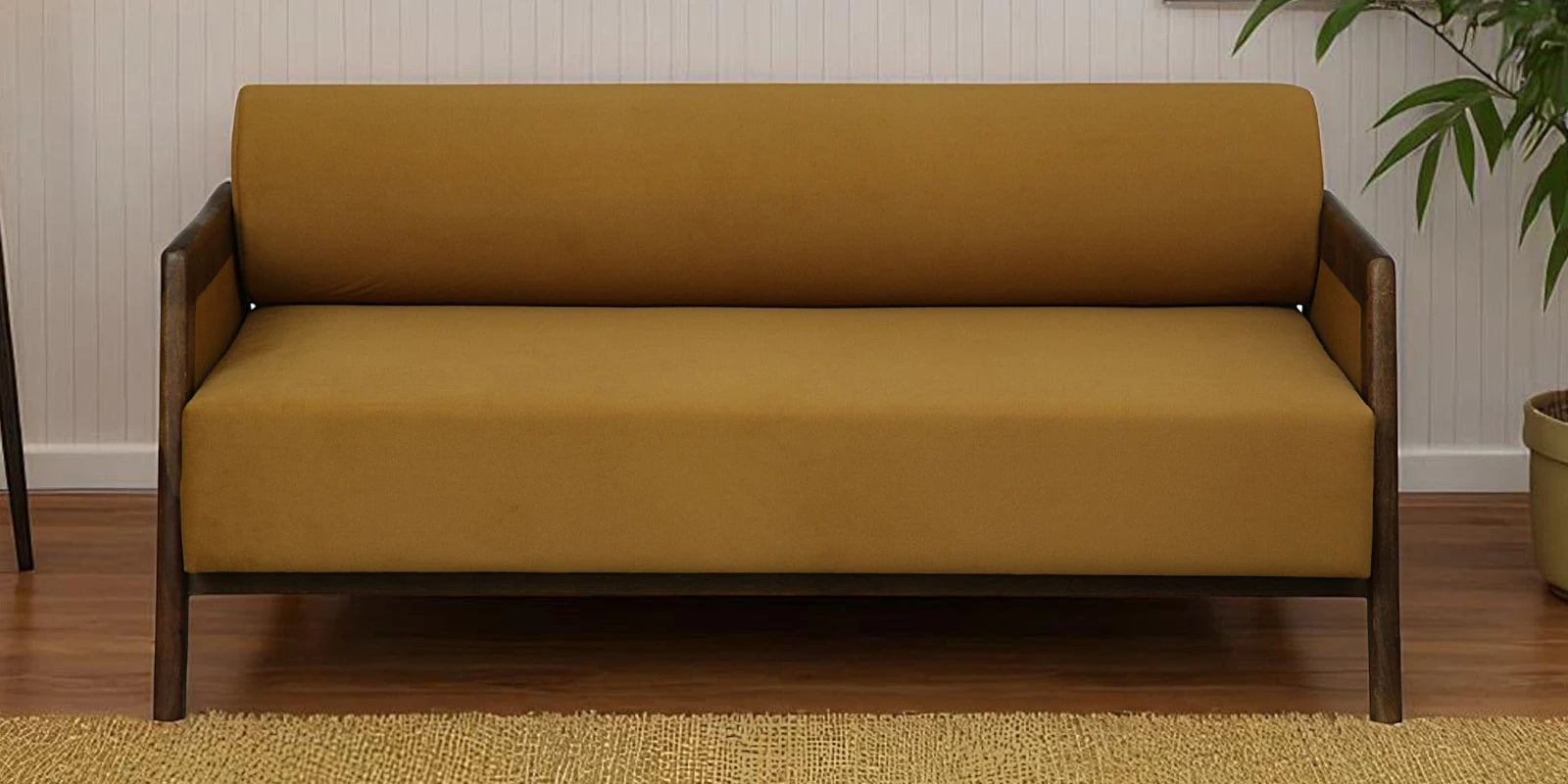 Opal Sheesham Wood 3 Seater Sofa In Mustard Colour