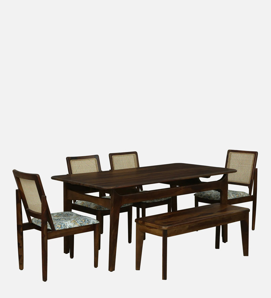 Mayer Sheesham Wood 6 Seater Dining Set With Bench In Provincial Teak Finish - Febonic Living
