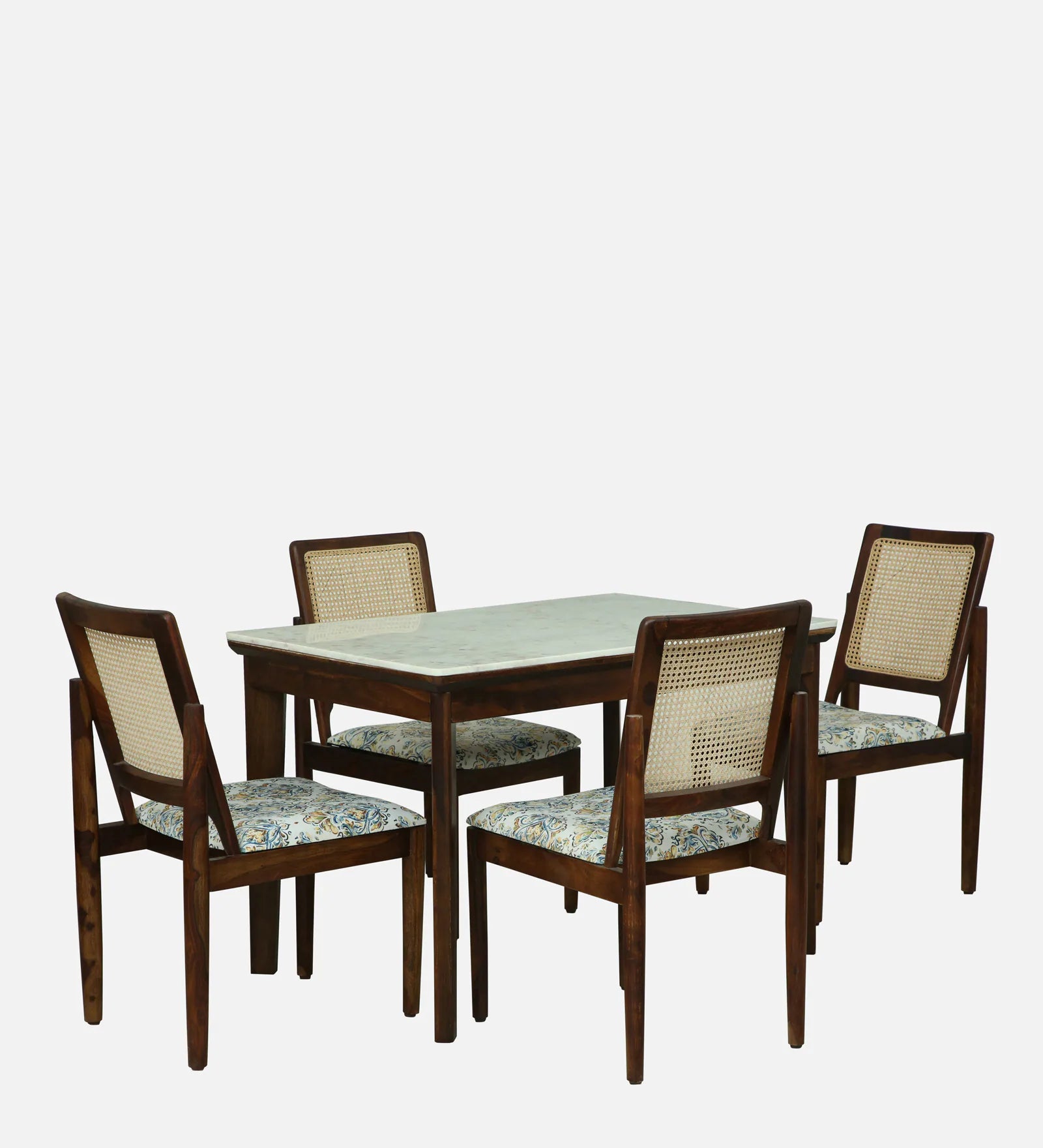 Mayer Sheesham Wood 4 Seater Dining Set With Marble Top In Provincial Teak Finishh - Febonic Living