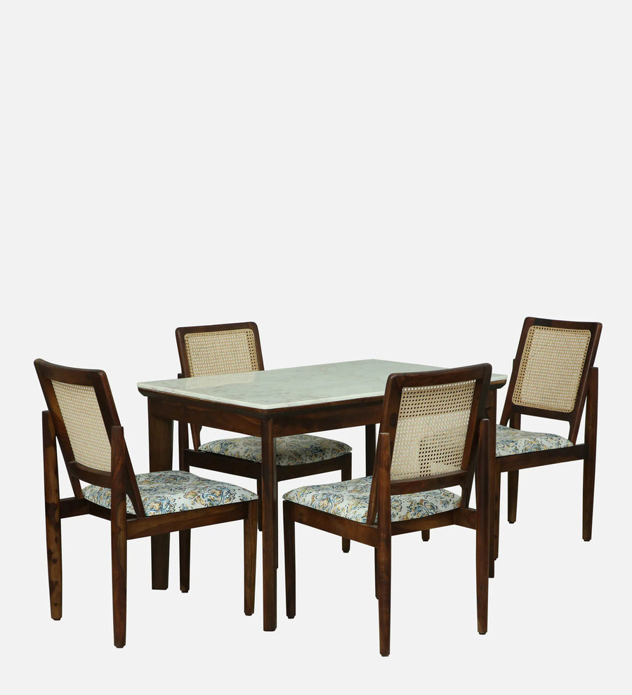 Mayer Sheesham Wood 4 Seater Dining Set With Marble Top In Provincial Teak Finishh - Febonic Living