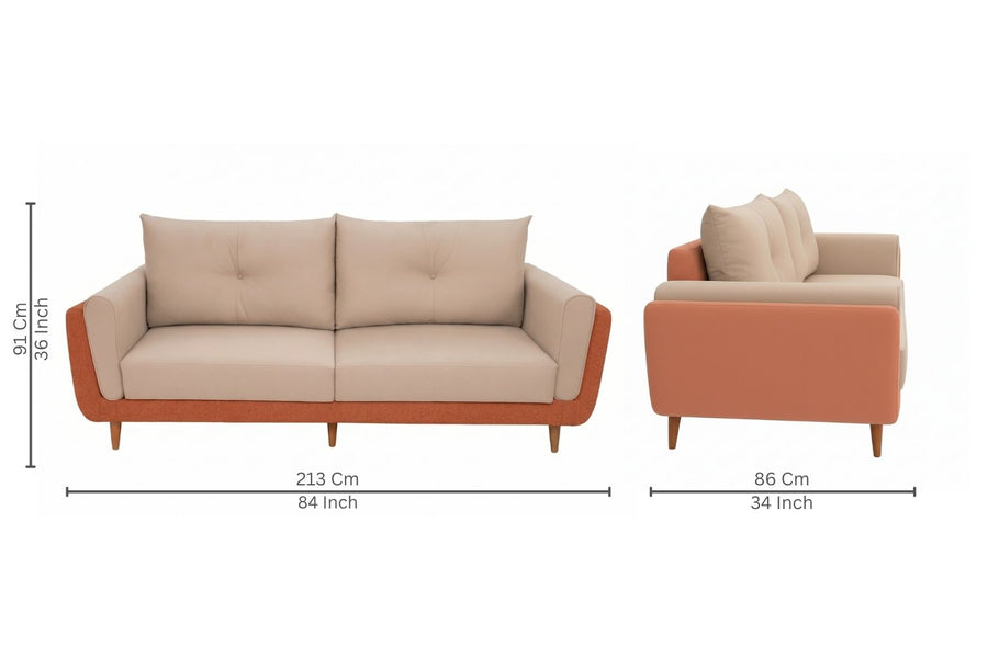 Morry Dual 3 Seater Fabric Sofa - Camel And Carmel Beige
