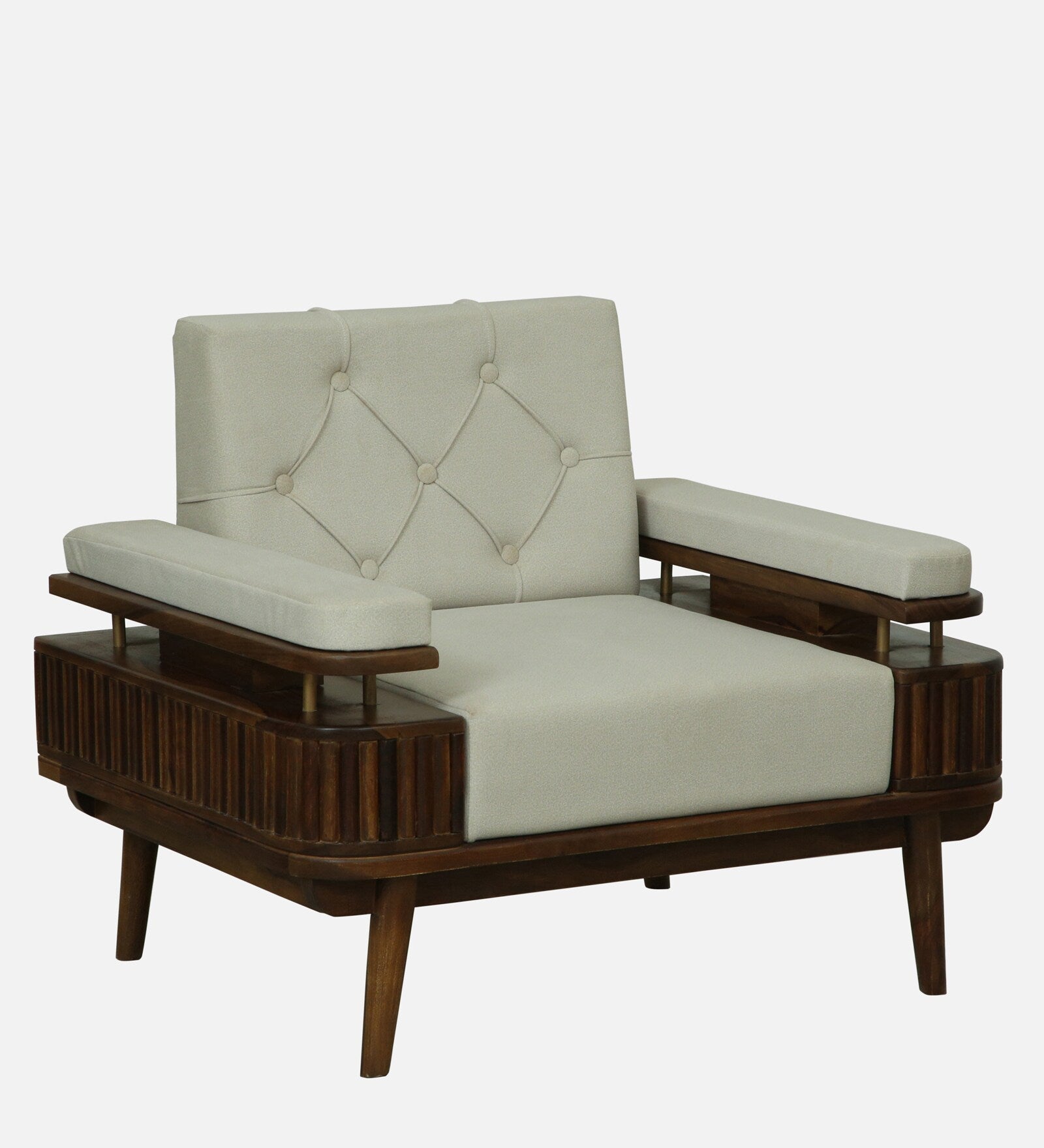 Seravu Sheesham Wood 1 Seater Sofa In Beige Colour