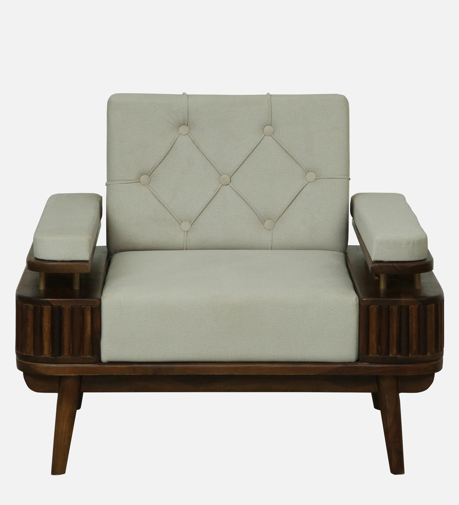 Seravu Sheesham Wood 1 Seater Sofa In Beige Colour