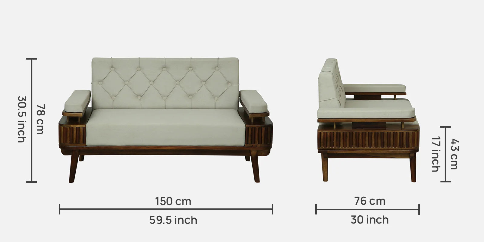Seravu Sheesham Wood 2 Seater Sofa In Beige Colour