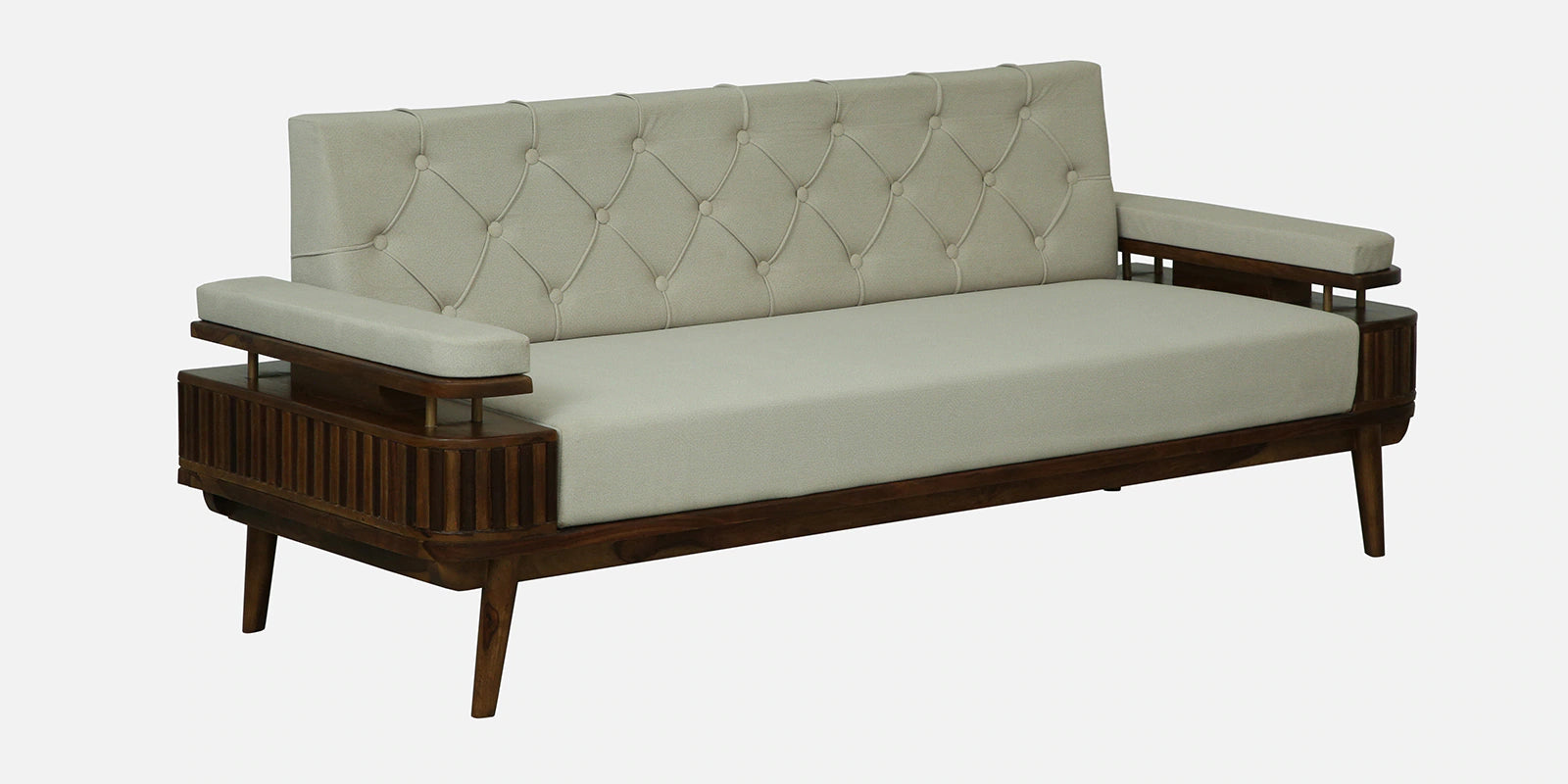Seravu Sheesham Wood 3 Seater Sofa In Beige Colour