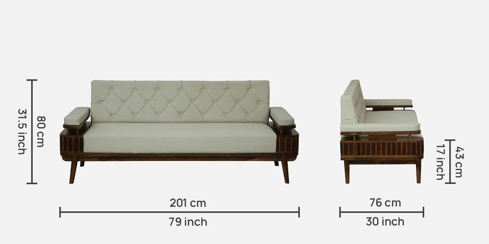 Seravu Sheesham Wood 3 Seater Sofa In Beige Colour