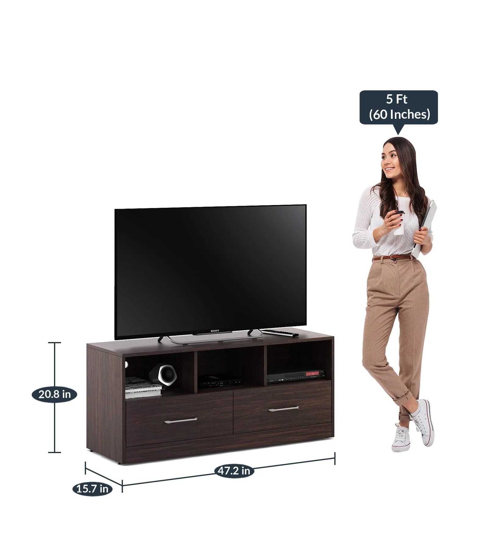Oplux Tv Console Table in Dark Wallnut Finish