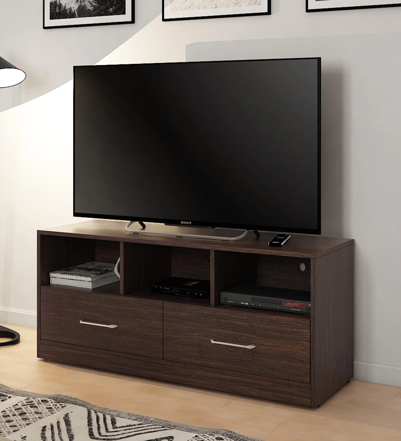 Oplux Tv Console Table in Dark Wallnut Finish