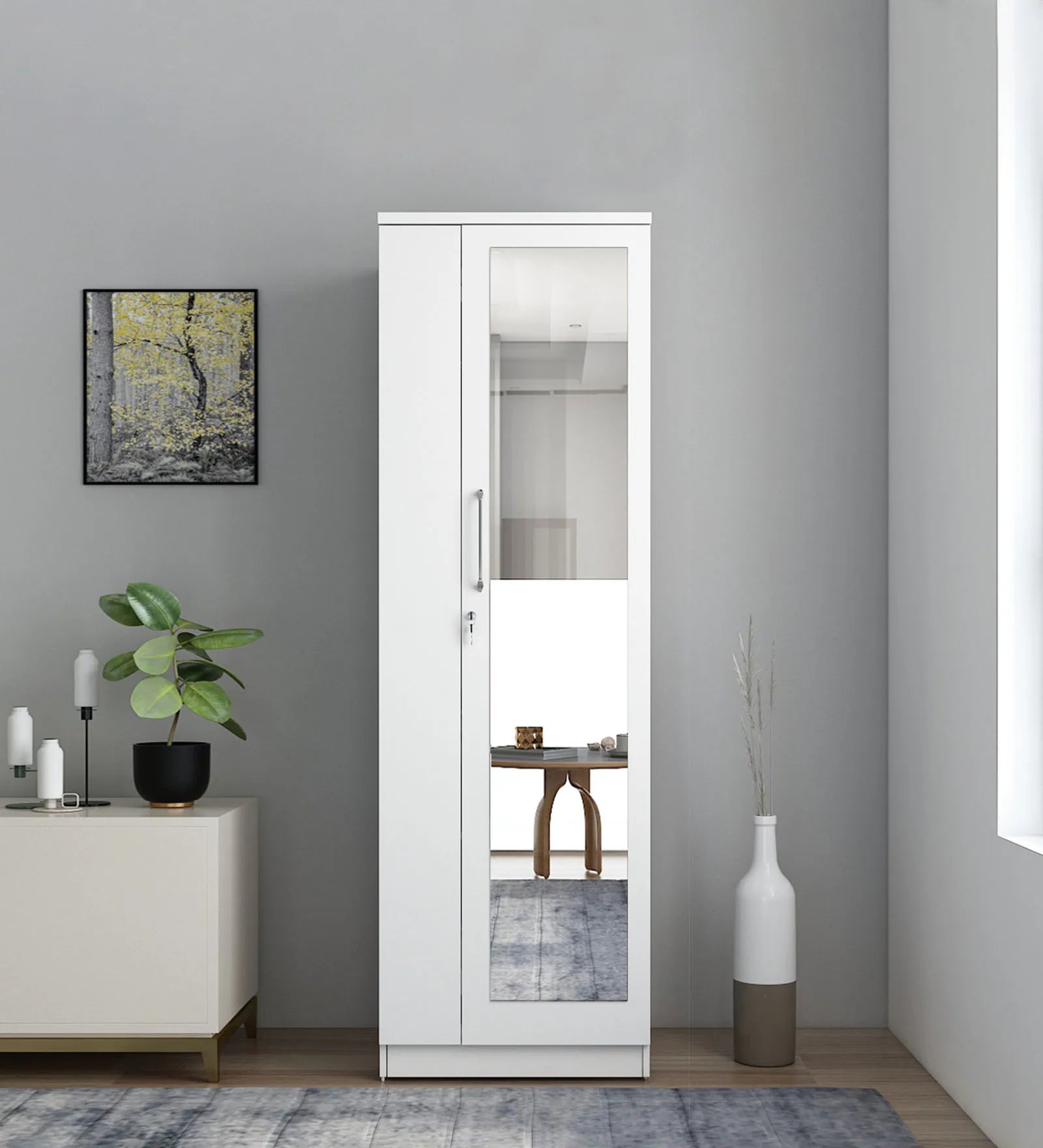 Orcale 1 Door Wardrobe in Frosty White Finish With Locker