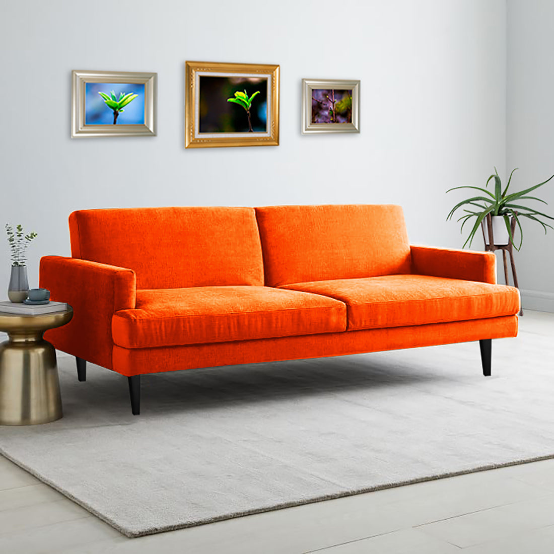 Zoya Fabric 3 Seater Convertable Sofa Cum Bed in Vivid Orange Colour