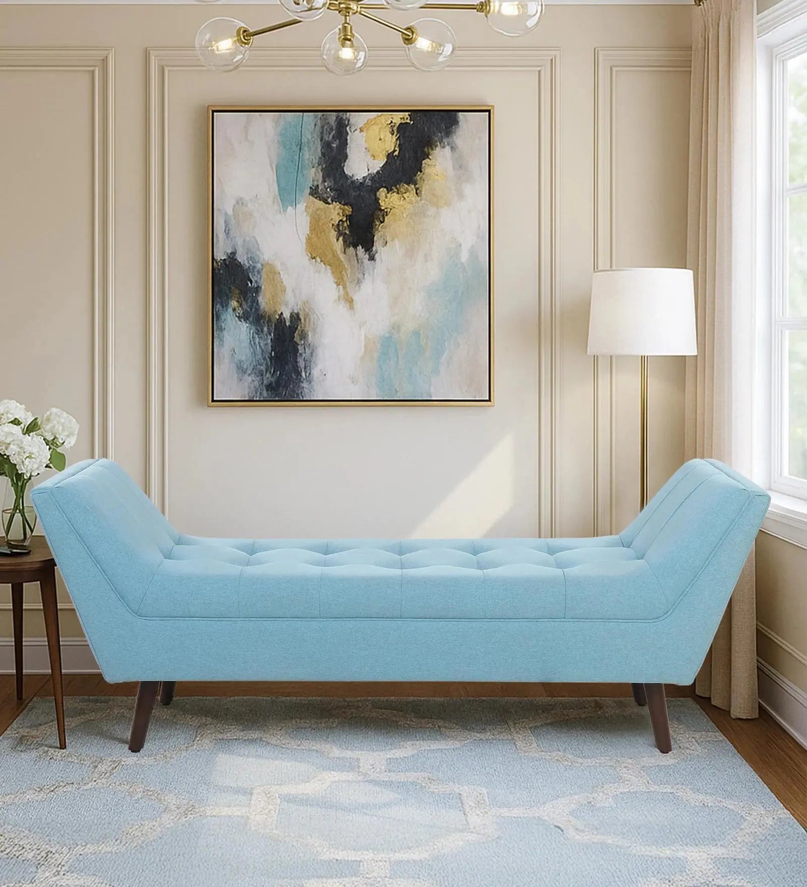 Orion Chenille Fabric Chaise Lounger In Ice Blue Color Febonic Living