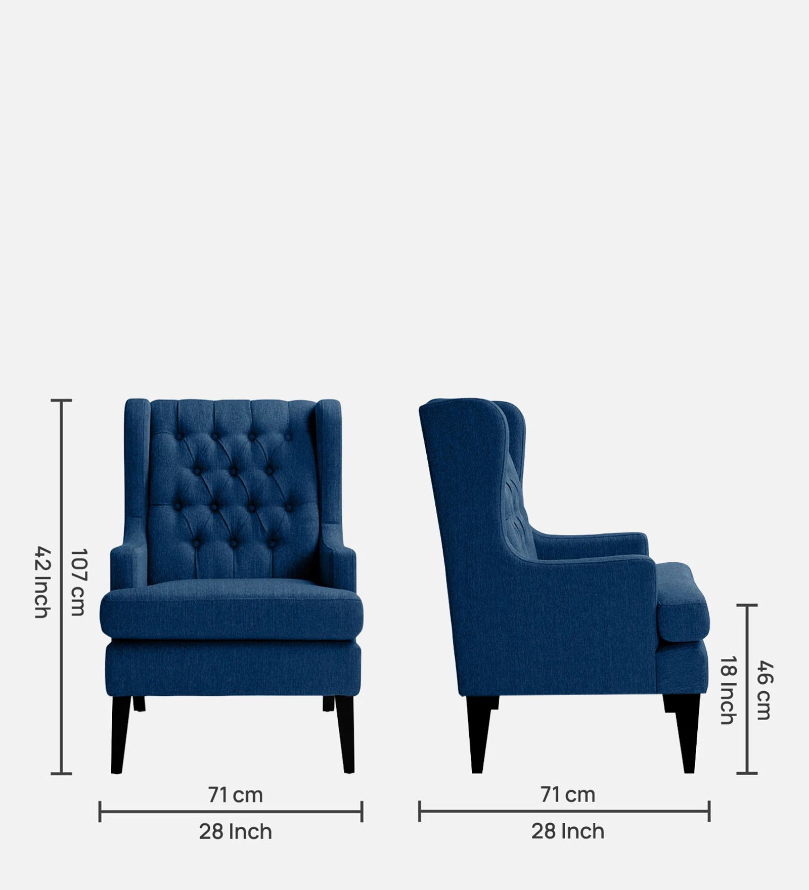 Panas Fabric Wing Chair In Royal Blue Colour