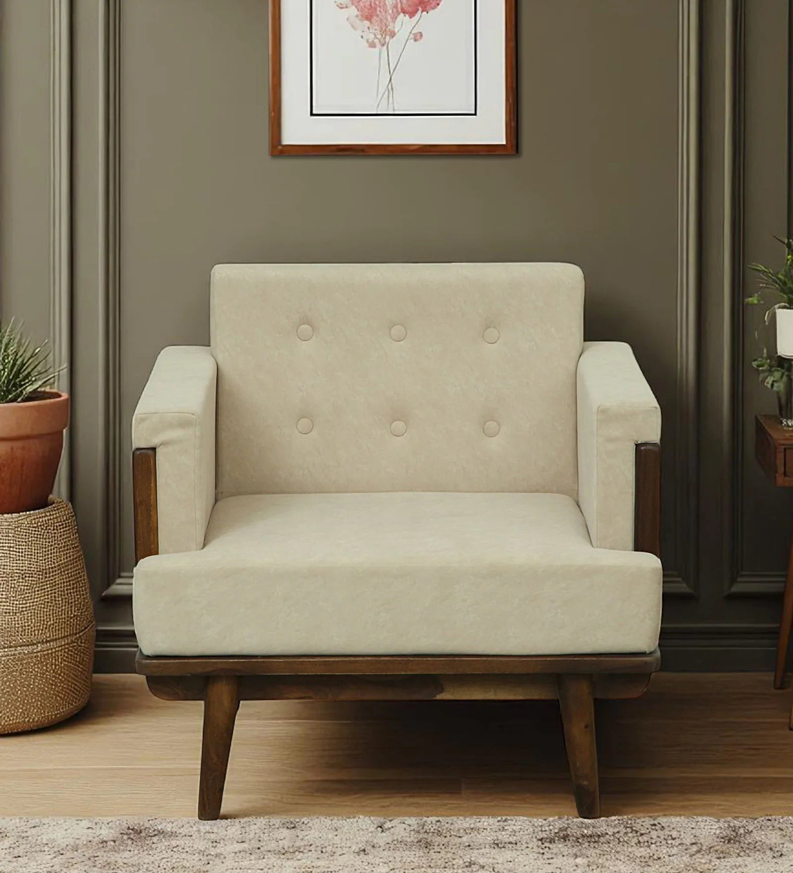 Tivoli Sheesham Wood 1 Seater Sofa In Beige Colour