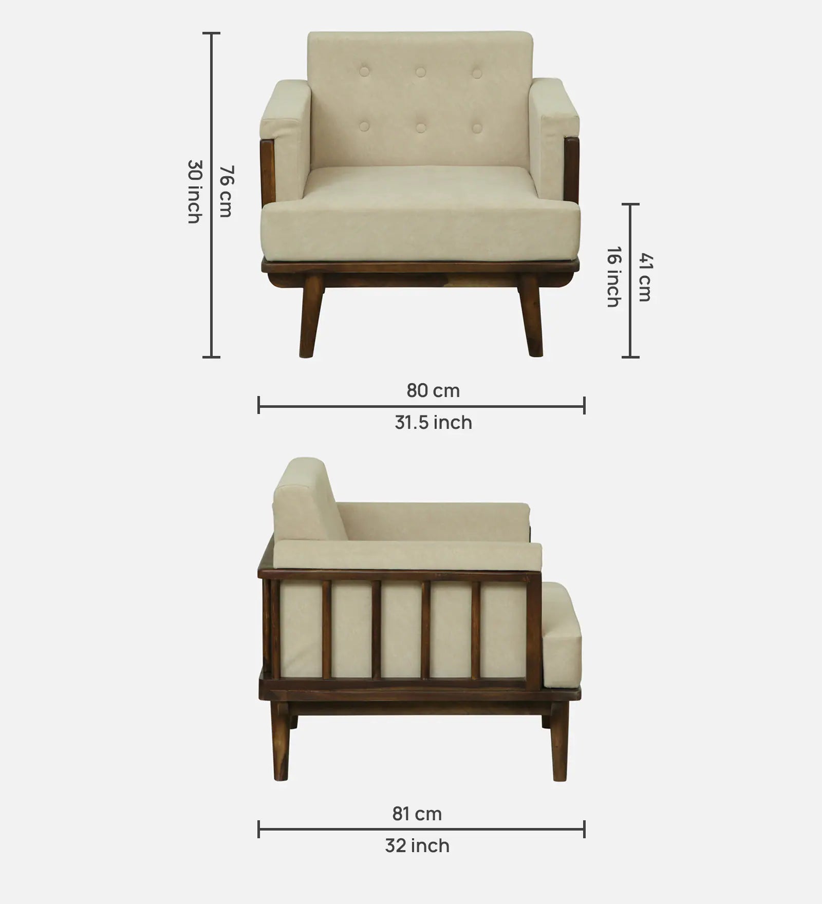 Tivoli Sheesham Wood 1 Seater Sofa In Beige Colour