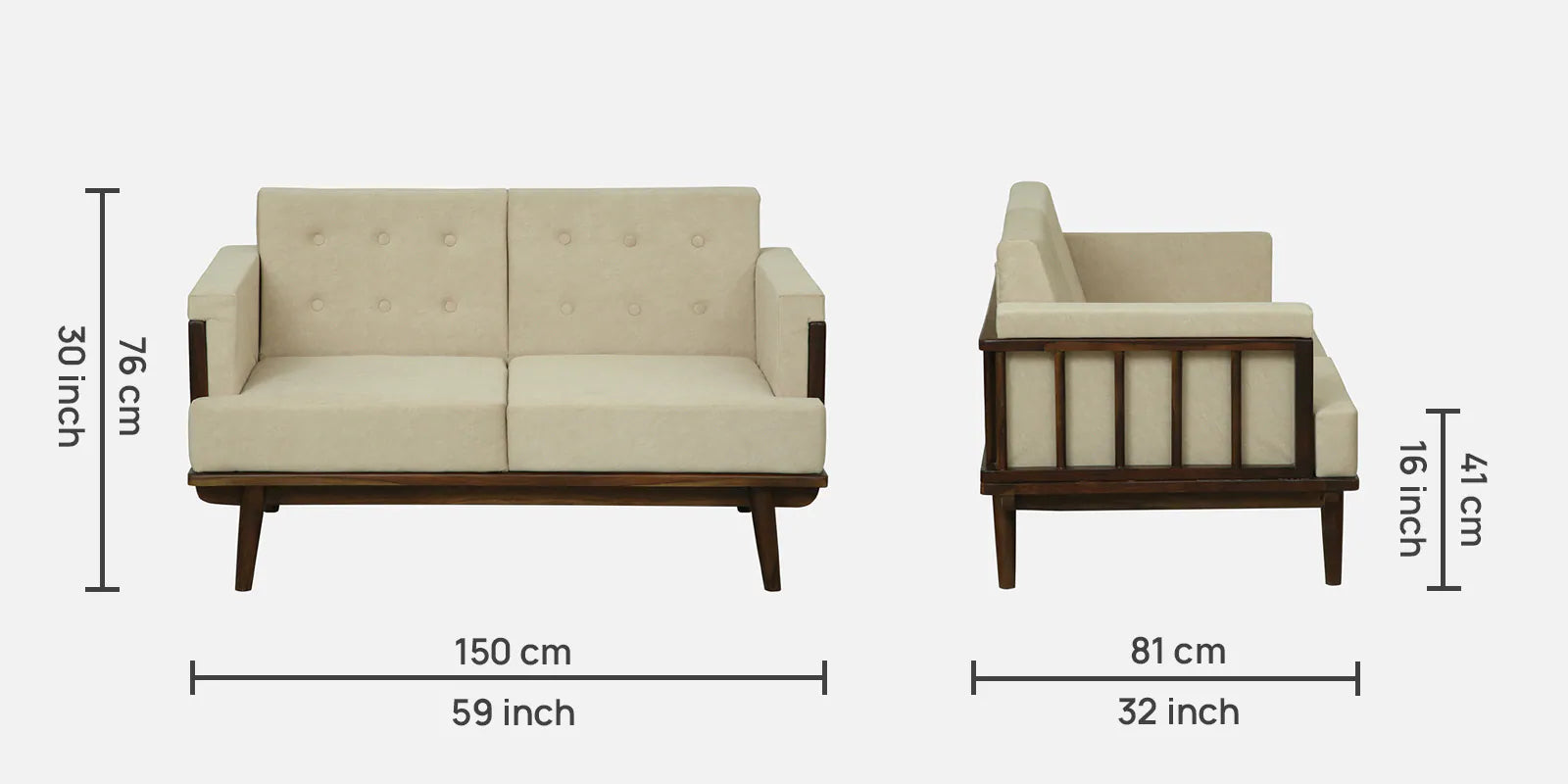 Tivoli Sheesham Wood 2 Seater Sofa In Beige Colour
