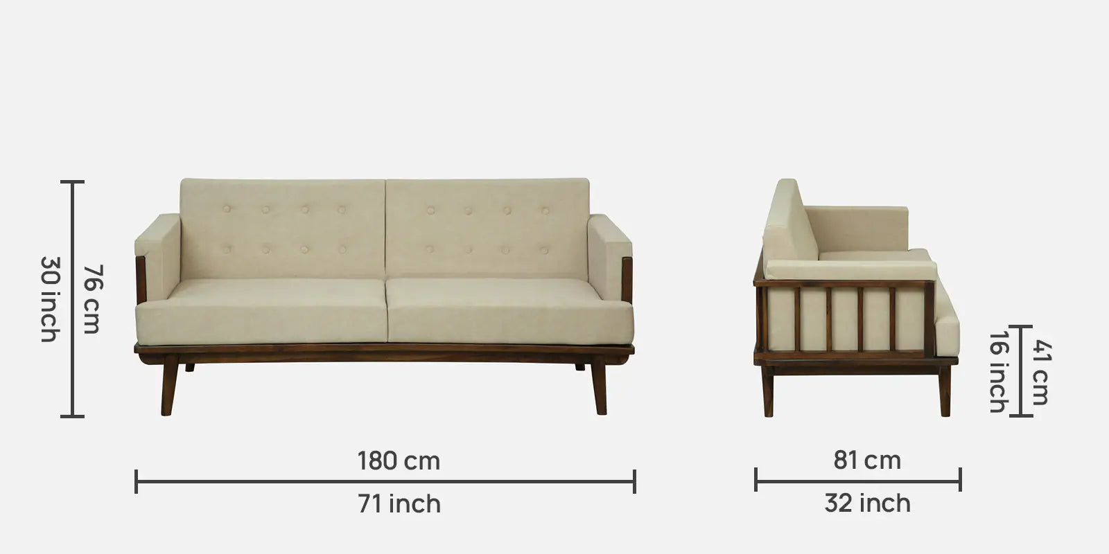 Tivoli Sheesham Wood 3 Seater Sofa In Beige Colour