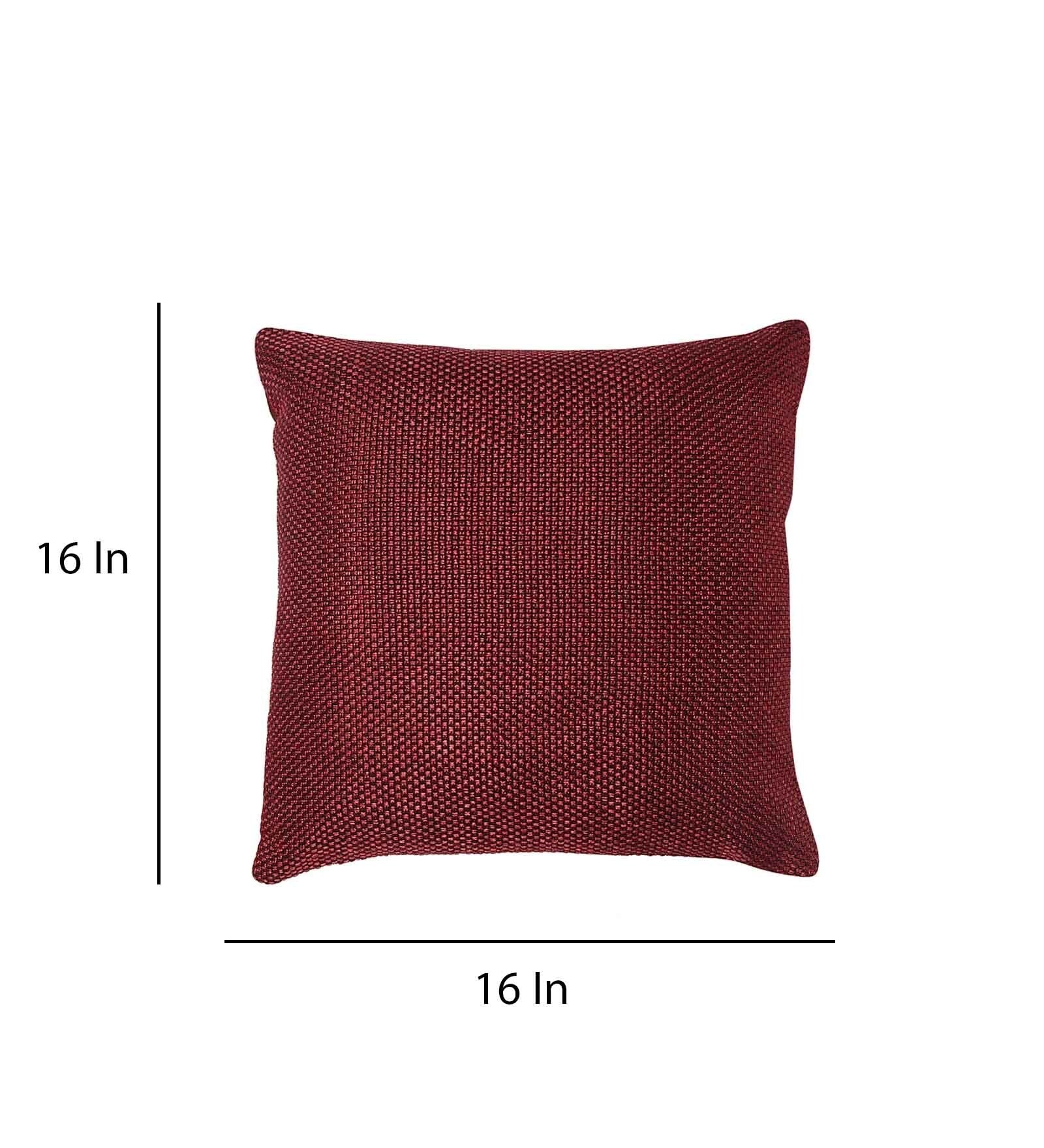 Vedi Jute Fabric Geometric 16x16 inches Cushion + Covers (Set of 5) In Blaze Red Colour