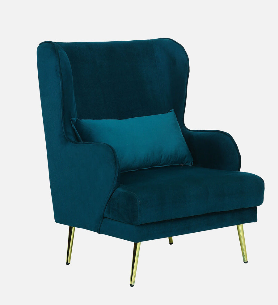 Kova Velvet Wing Chair In Teal Blue Colour - Febonic Living