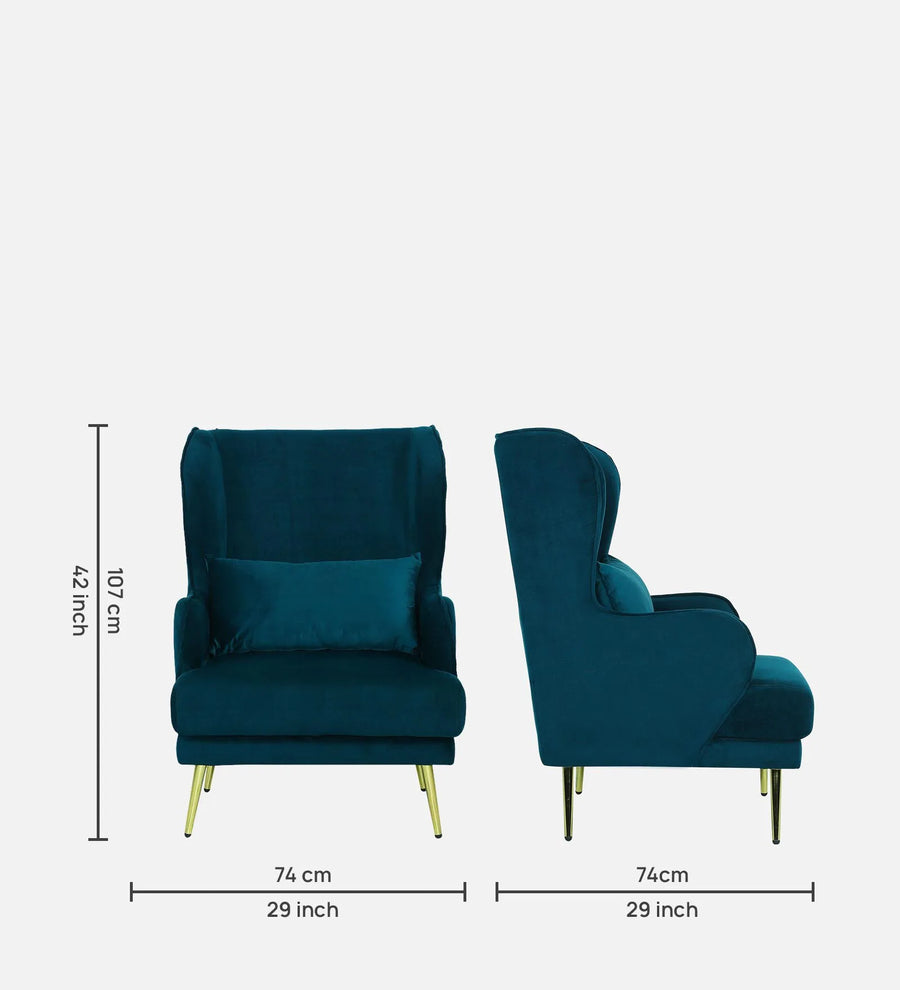 Kova Velvet Wing Chair In Teal Blue Colour - Febonic Living