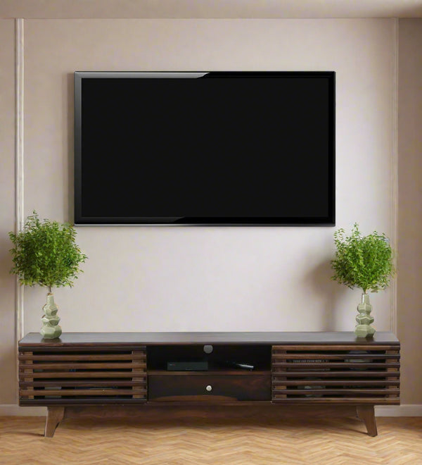 Amman Sheesham Wood TV Console In Scratch Resistant Provincial Teak Finish For TV's Upto 65 In