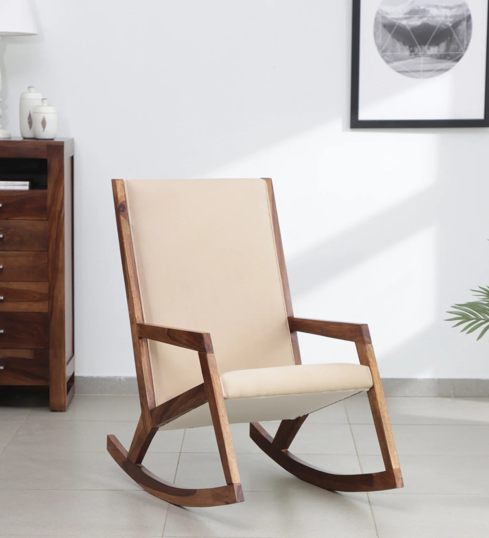 Rezza Fabric Rocking Chair in Beige Colour