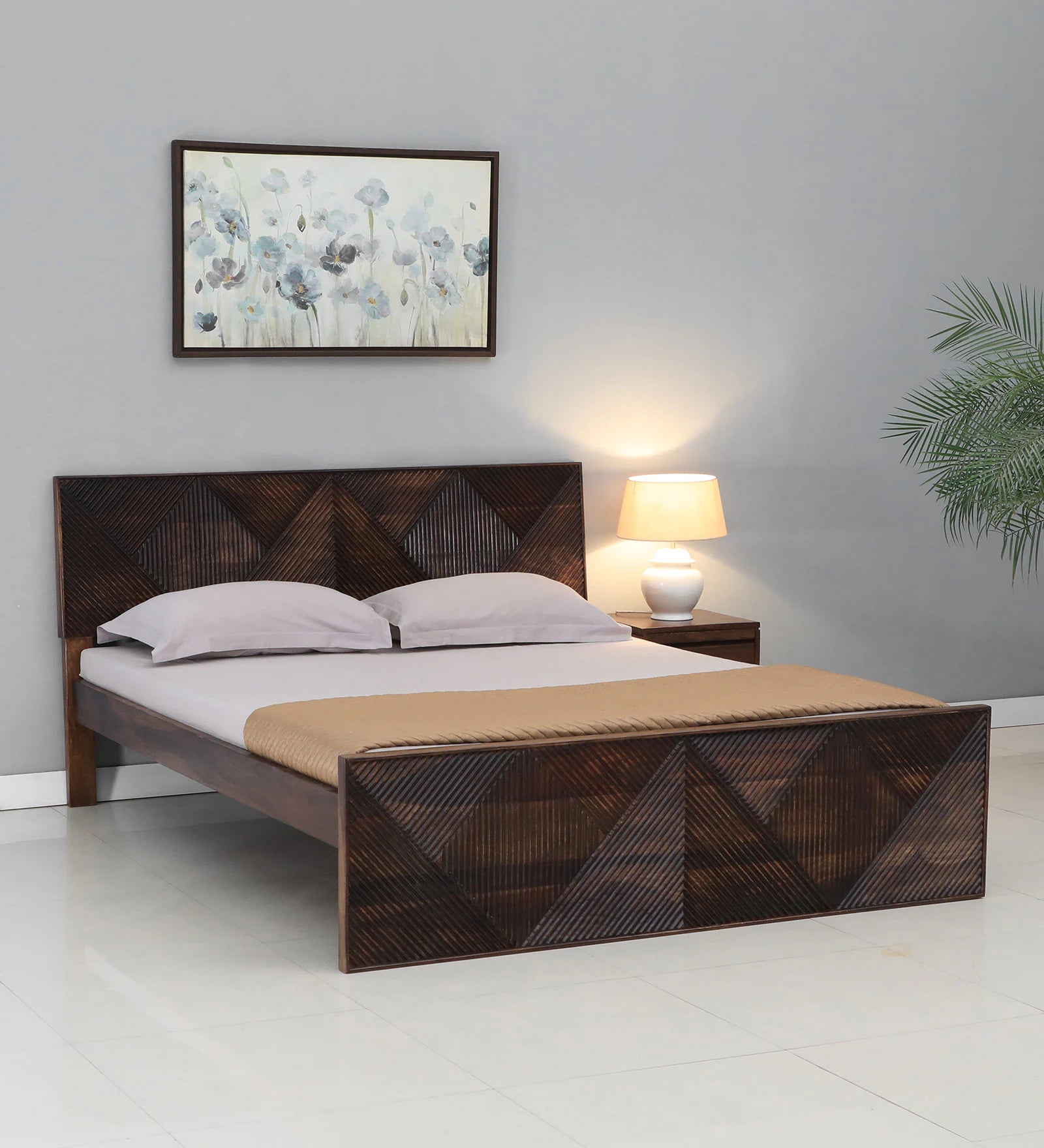 Pari Sheesham Wood King Size Bed In Provincial Teak Finish - Febonic Living