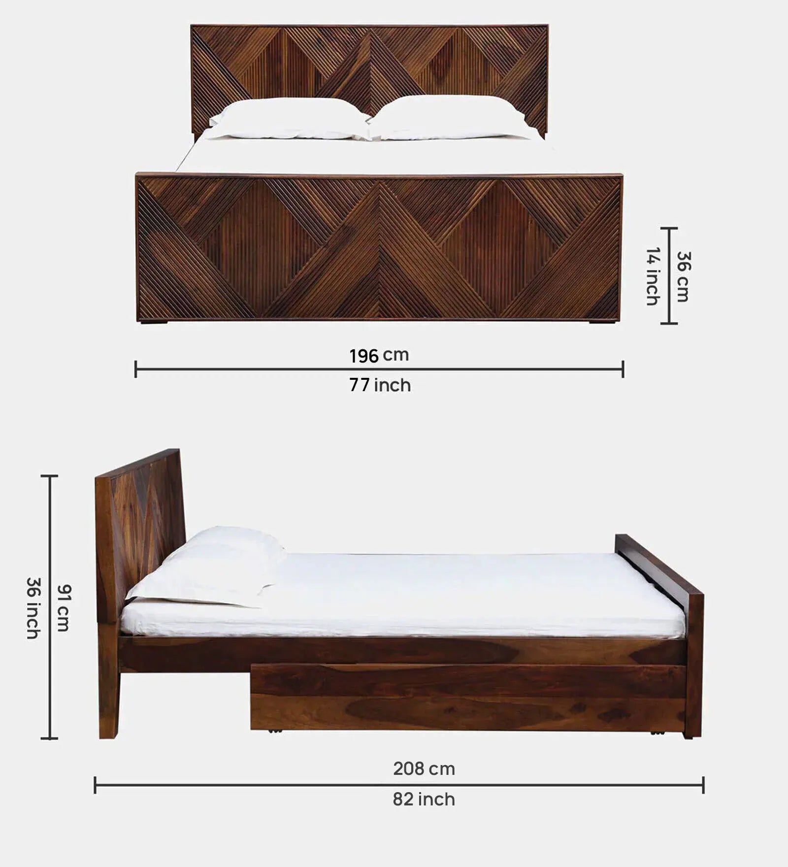 Pari Sheesham Wood King Size Bed In Provincial Teak Finish With Drawer Storage - Febonic Living