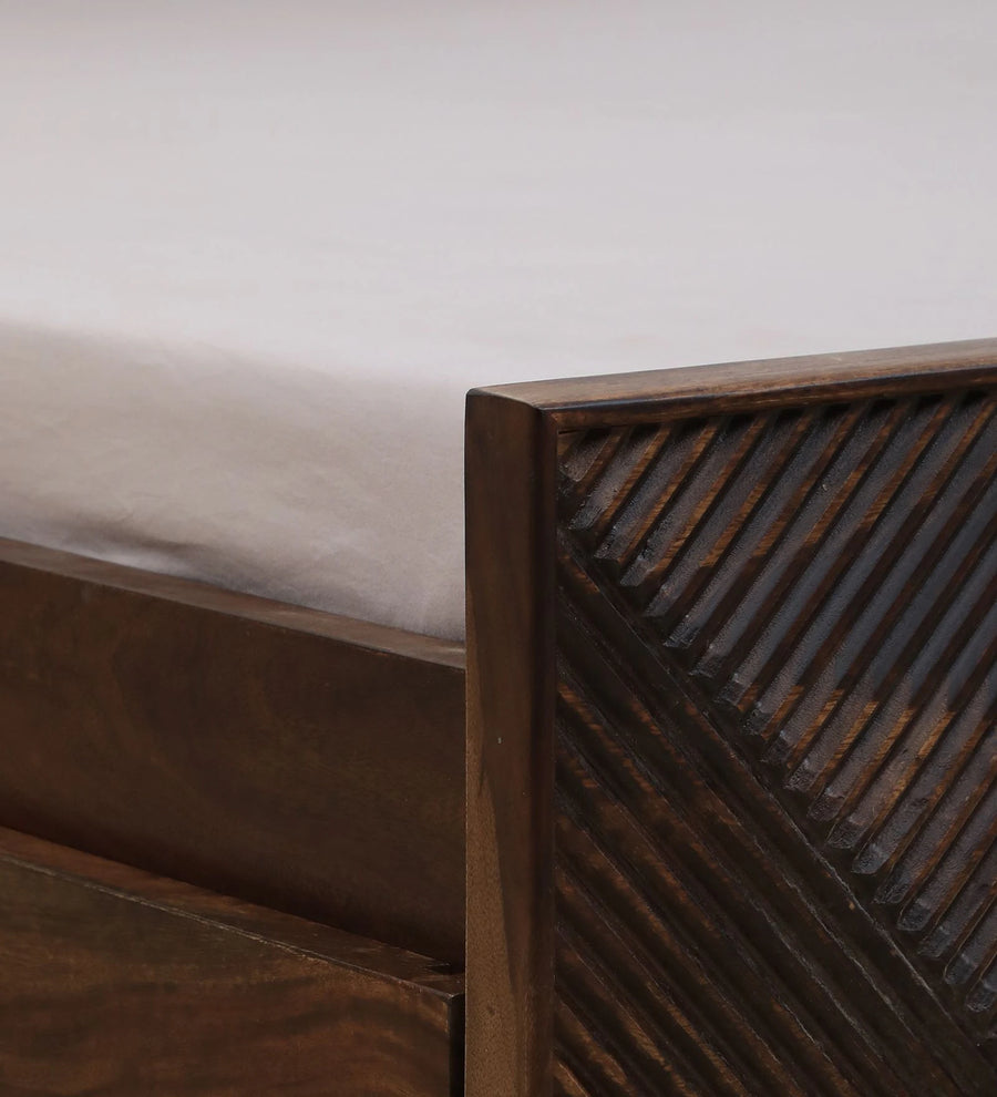 Pari Sheesham Wood King Size Bed In Provincial Teak Finish With Drawer Storage - Febonic Living