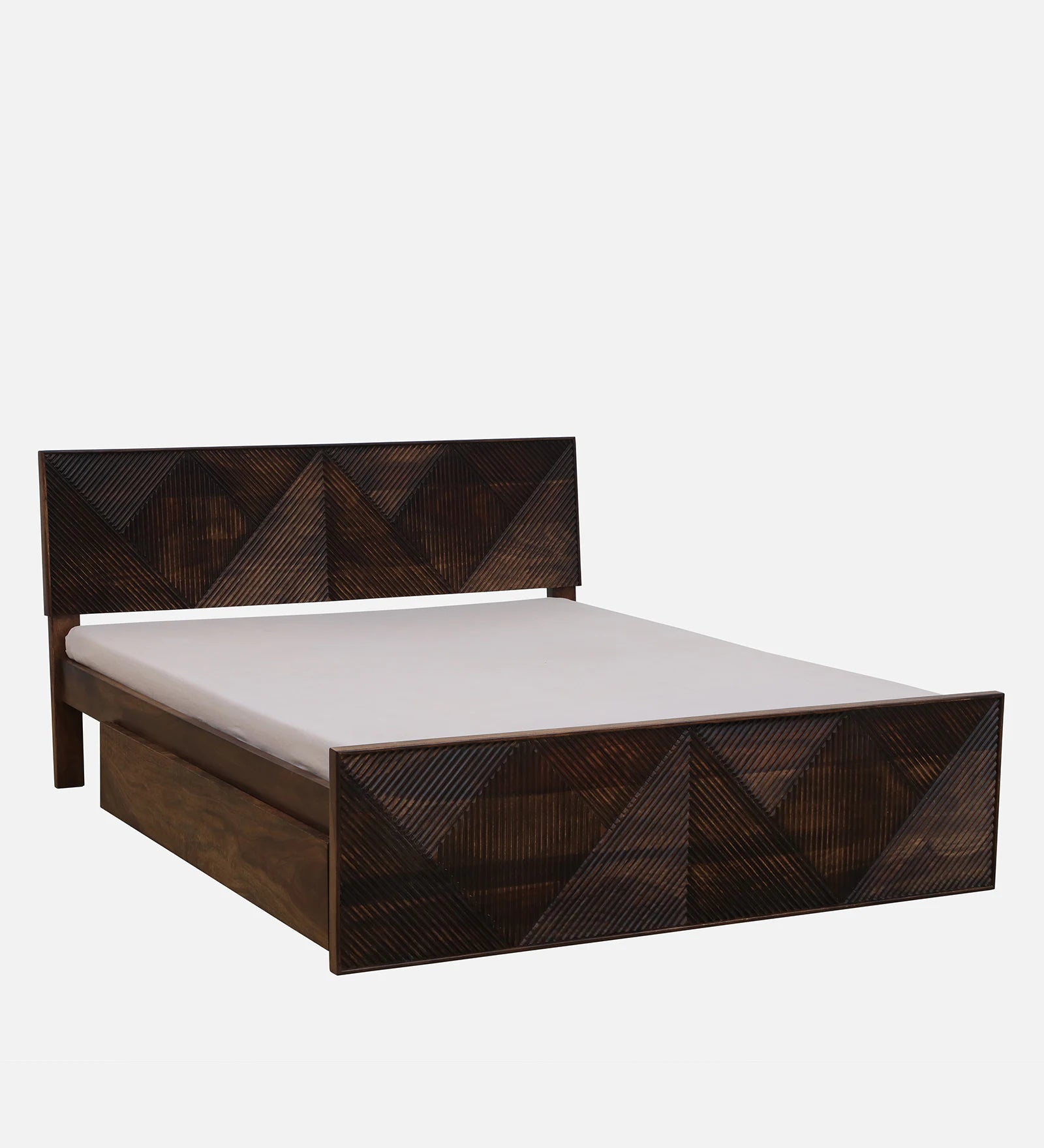 Pari Sheesham Wood King Size Bed In Provincial Teak Finish With Drawer Storage - Febonic Living