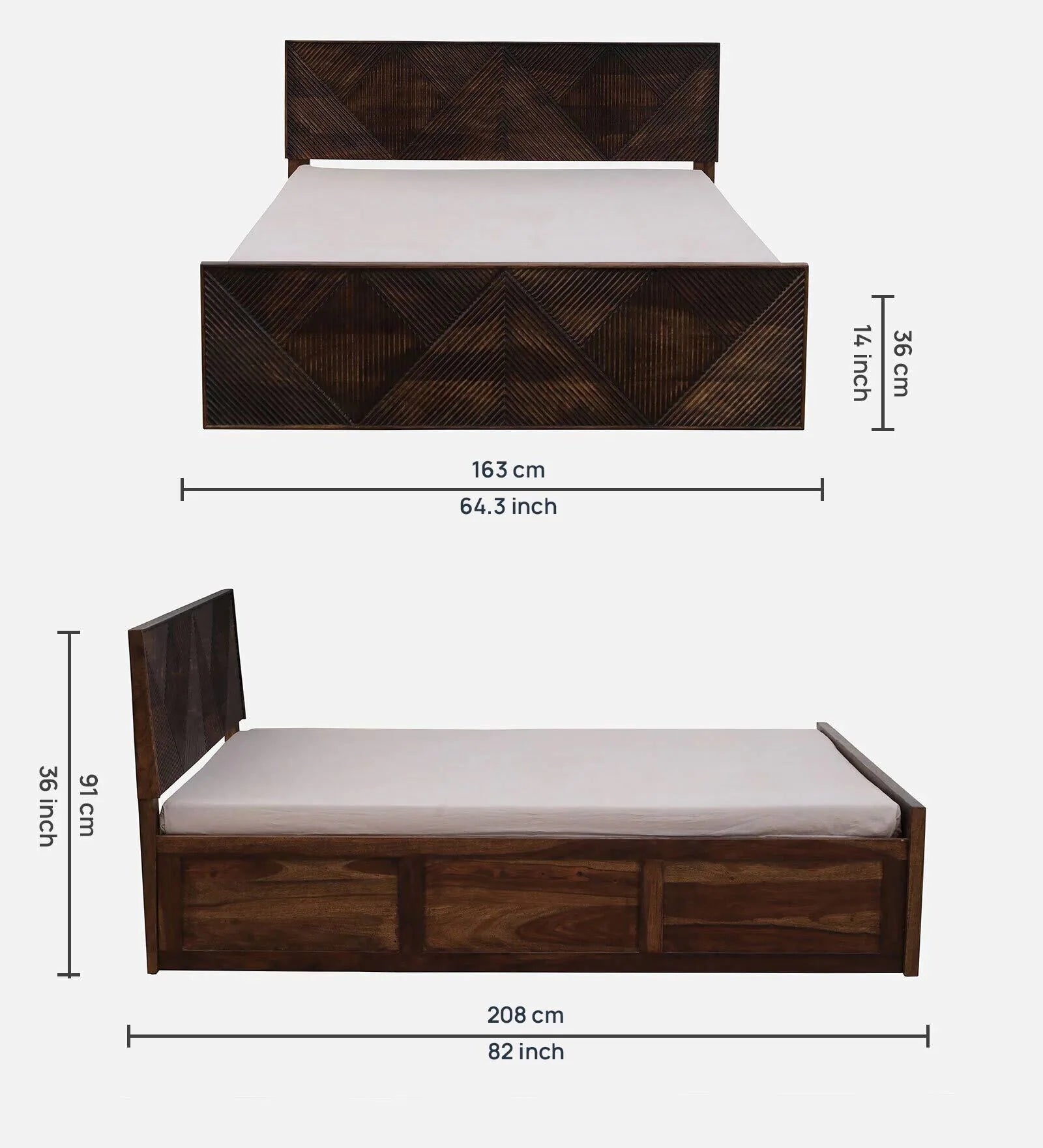 Pari Sheesham Wood Queen Size Bed In Provincial Teak Finish With Box Storage - Febonic Living